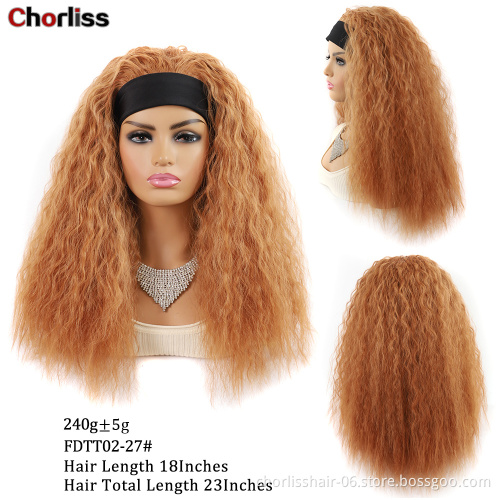 Wholesale Blonde Ombre Long Turban Wrap Wig Afro Corn Wave Headband wig Synthetic Wig With Headband Attached For Black Women